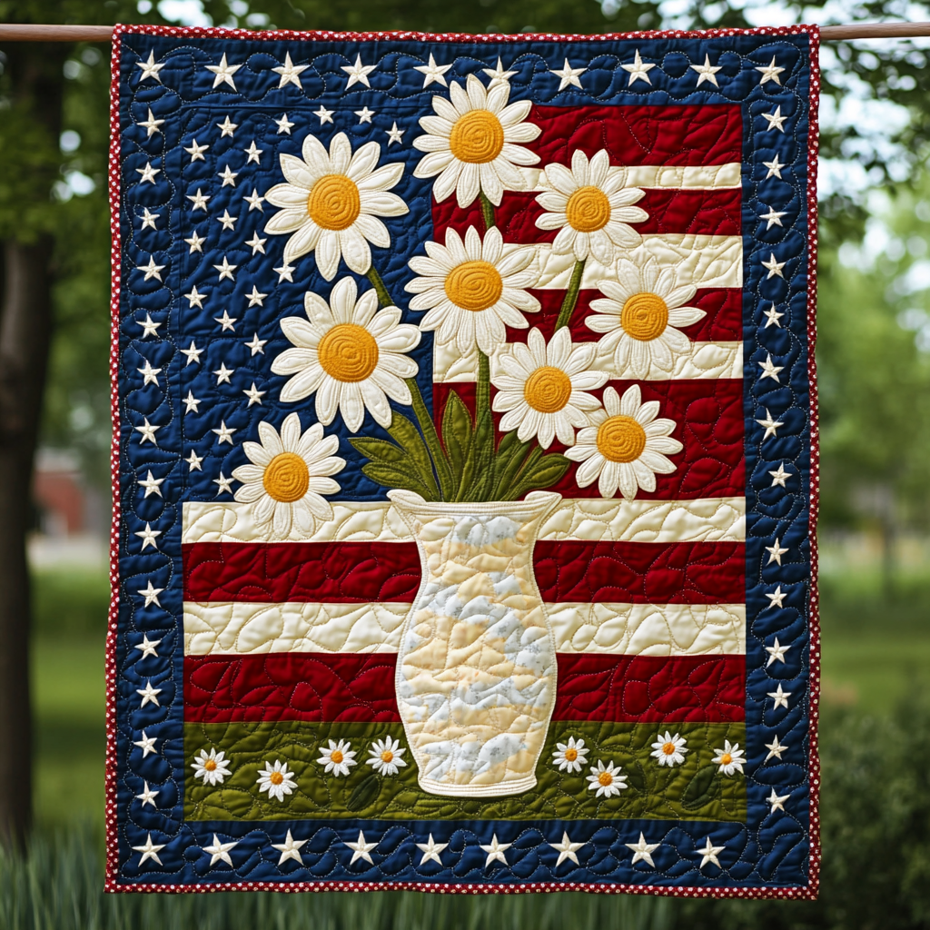 Patriotic Daisy Flower DAI200125158 Quilt Blanket