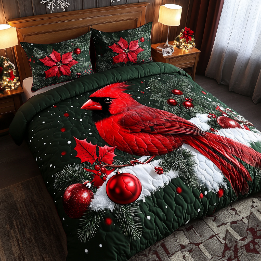 Christmas Cardinal TAI201124282 Quilt Bedding Set