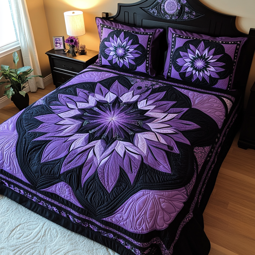 Purple Flower TAI080824132 Quilt Bedding Set