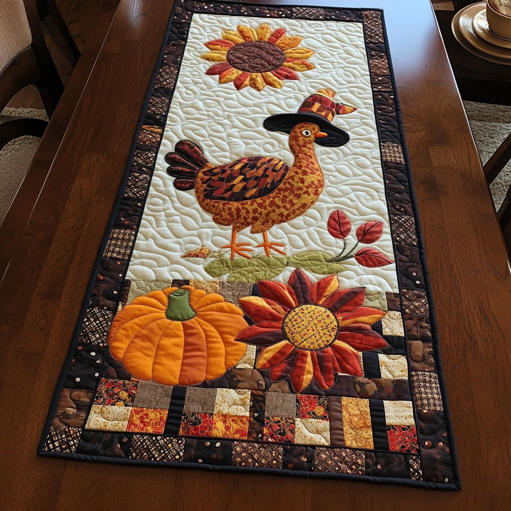 Autumn Turkey TAI041024348 Quilted Table Runner – Alpha Quilt