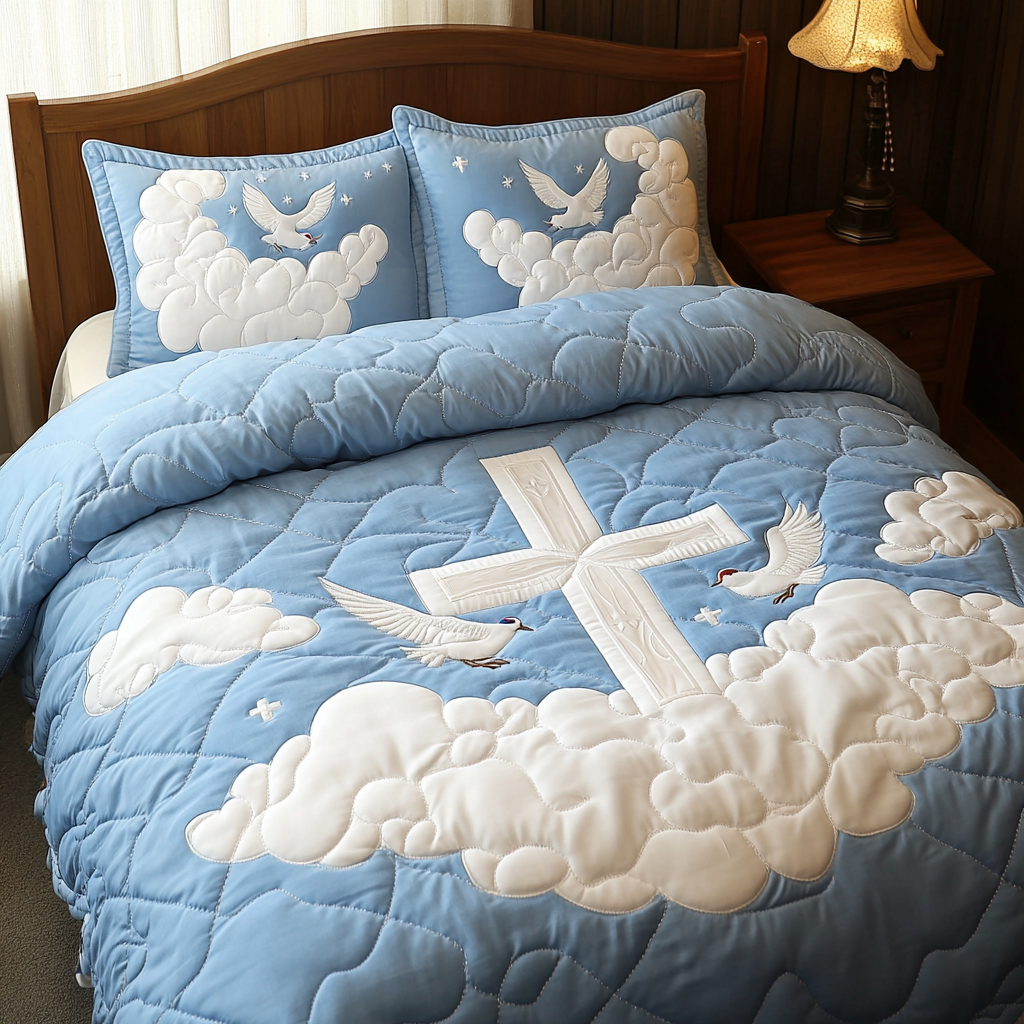 Dove With Christian Cross DAI090125041 Quilt Bedding Set