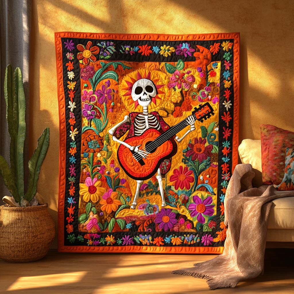 Skeleton Guitarist DAI241224347 Quilt Blanket