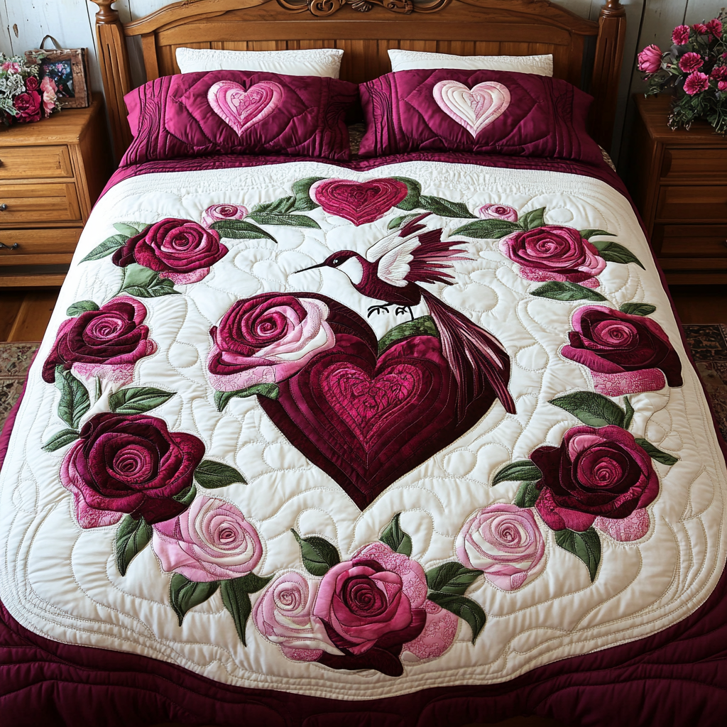 Rose Hummingbird DAI241224269 Quilt Bedding Set