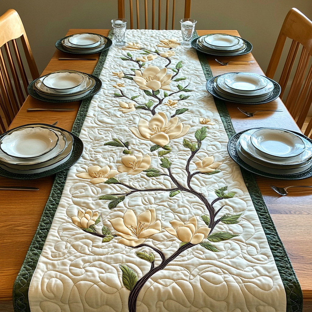 Magnolia Flower DAI040225499 Quilted Table Runner