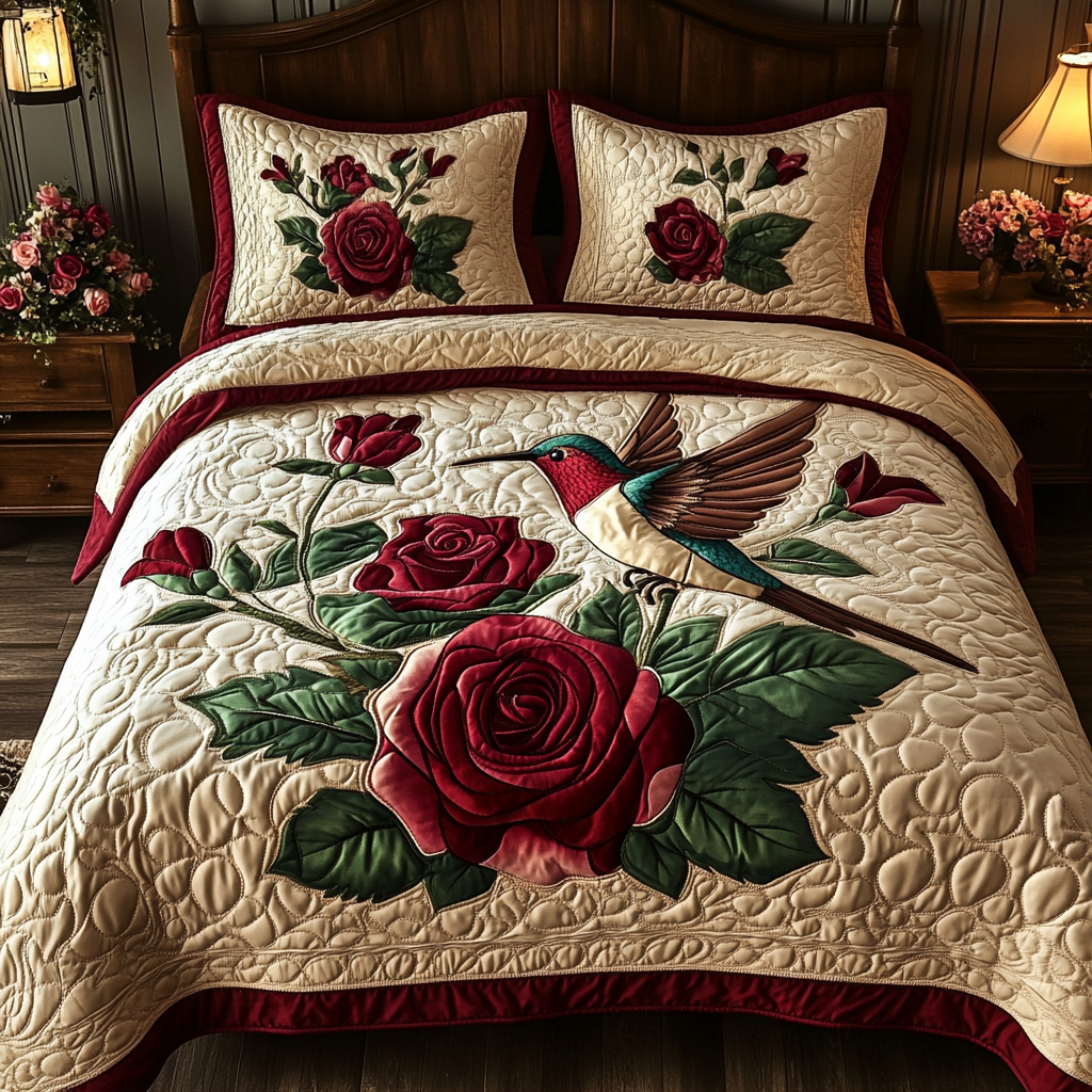 Rose Hummingbird DAI241224275 Quilt Bedding Set