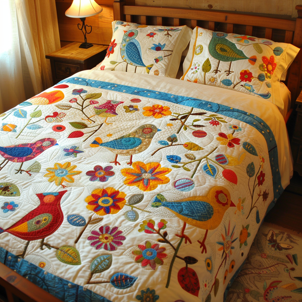 Birds In Flower Garden TAI251124027 Quilt Bedding Set