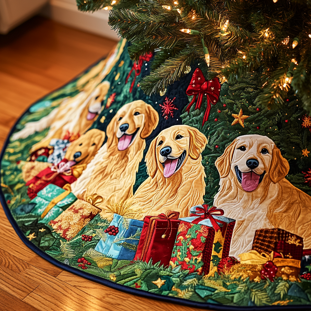 Christmas Golden Retriever TAI091024249 Quilted Tree Skirt