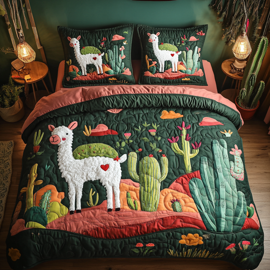 Cactus Llama DAI150125235 Quilt Bedding Set