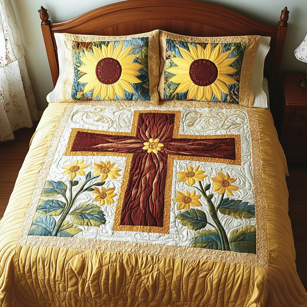 Sunflower Christian Cross DAI101224018 Quilt Bedding Set