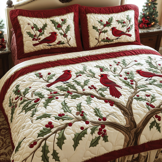 Christmas Cardinal TAI101224438 Quilt Bedding Set