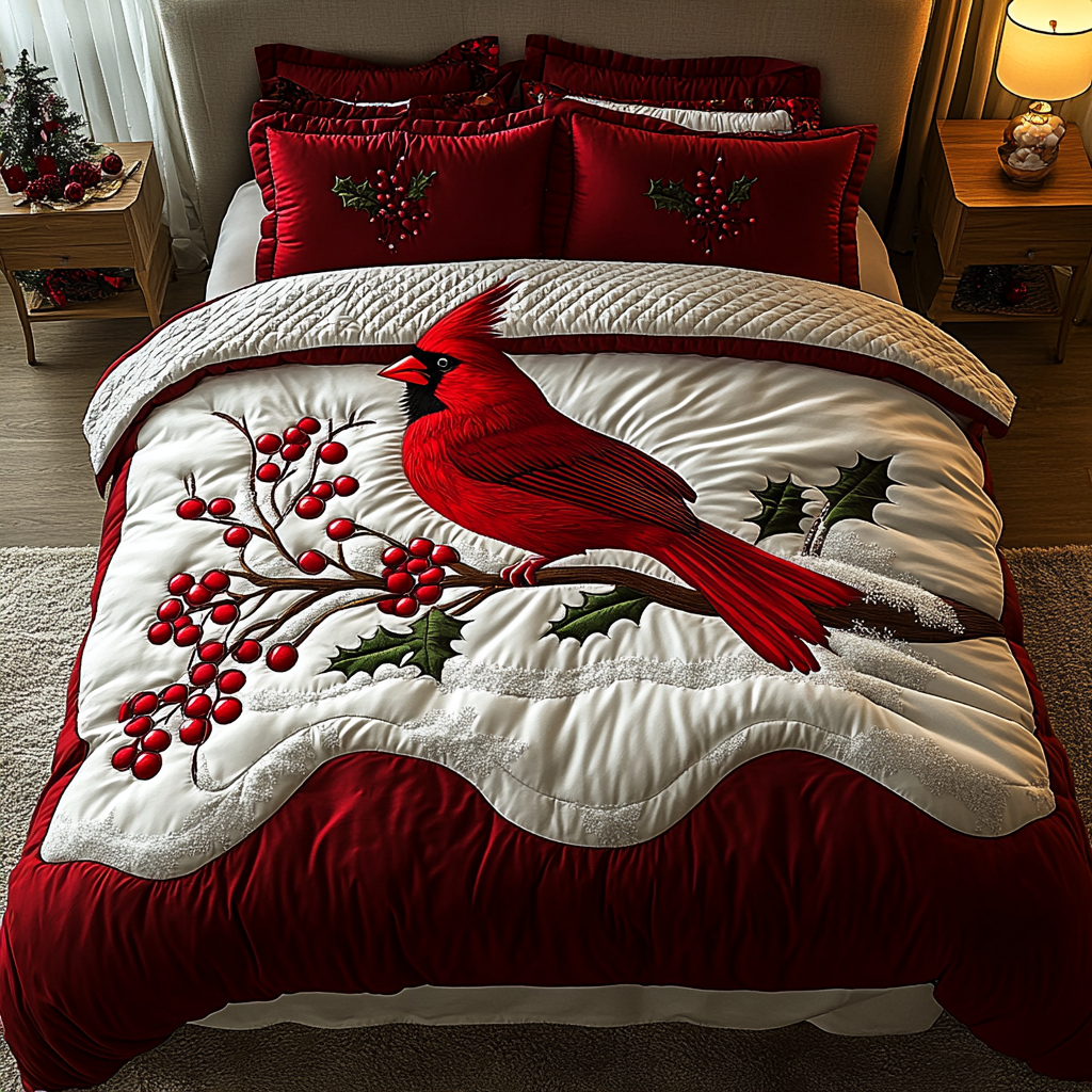 Christmas Cardinal TAI201124294 Quilt Bedding Set