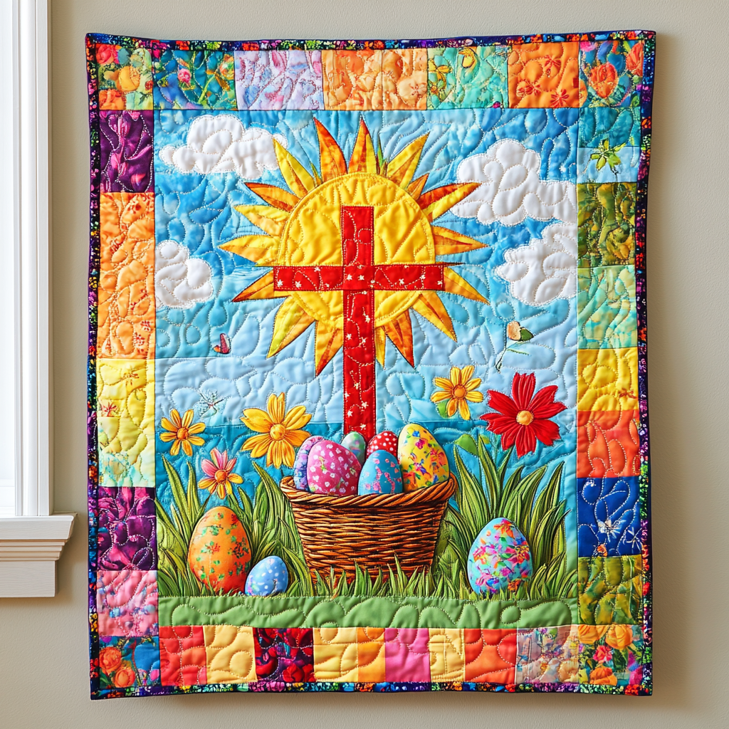 Easter Egg Cross DAI040225147 Quilt Blanket