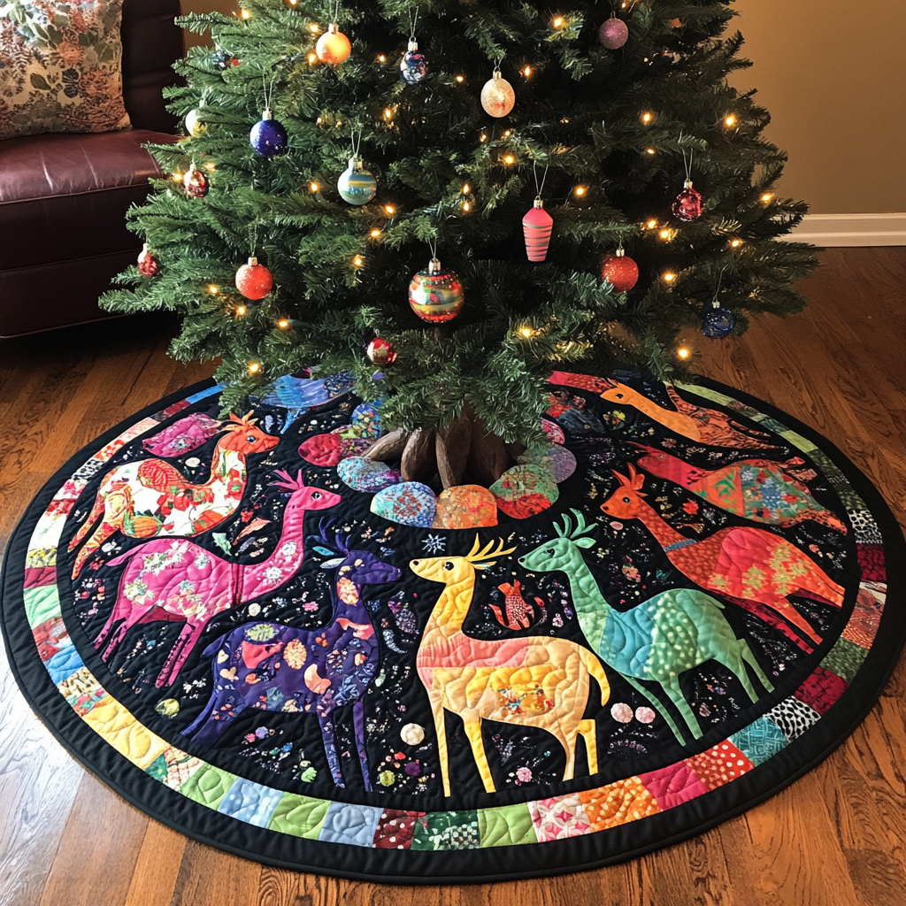 Christmas Reindeer TAI021024123 Quilted Tree Skirt