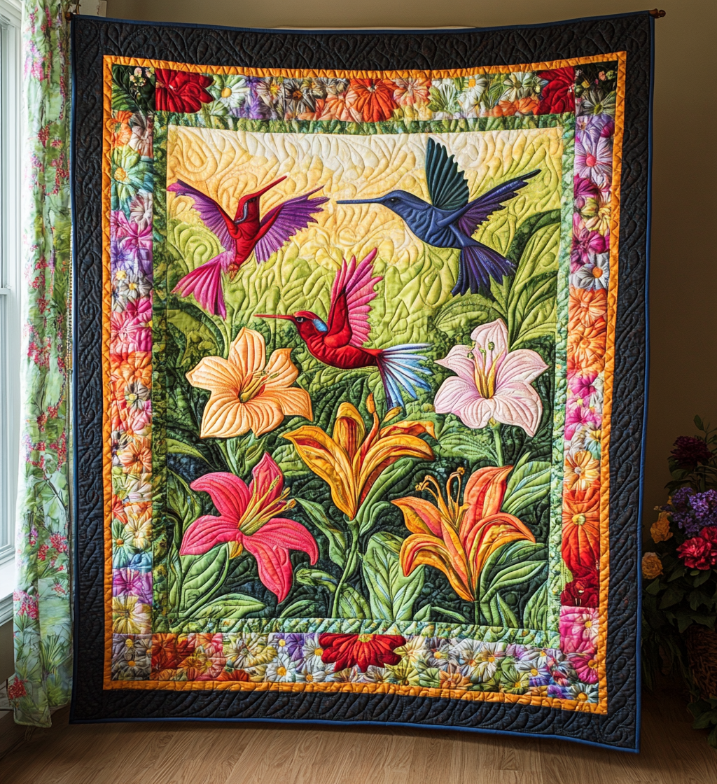 Lily Flower Hummingbird DAI301224051 Quilt Blanket