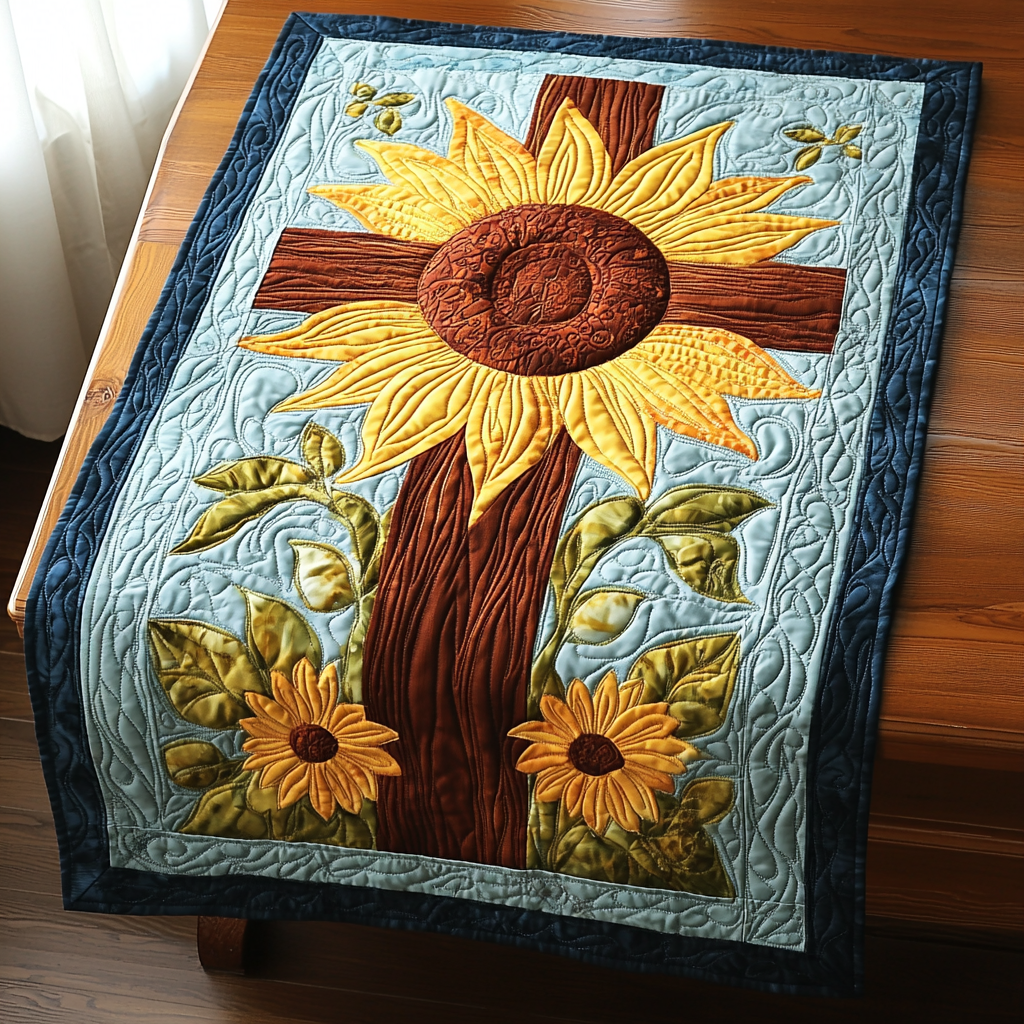 Sunflower Christian Cross DAI101224097 Quilted Table Runner – Alpha Quilt