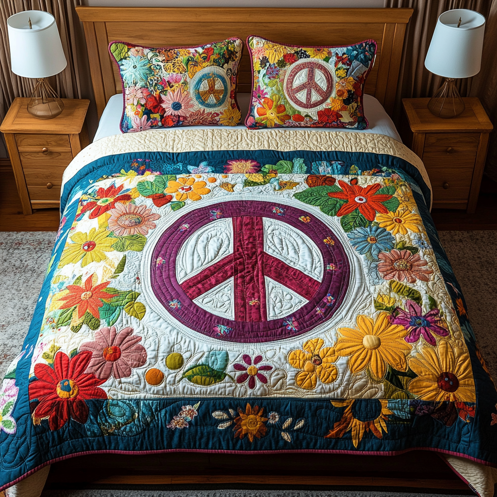 Hippie Peace DAI200125109 Quilt Bedding Set