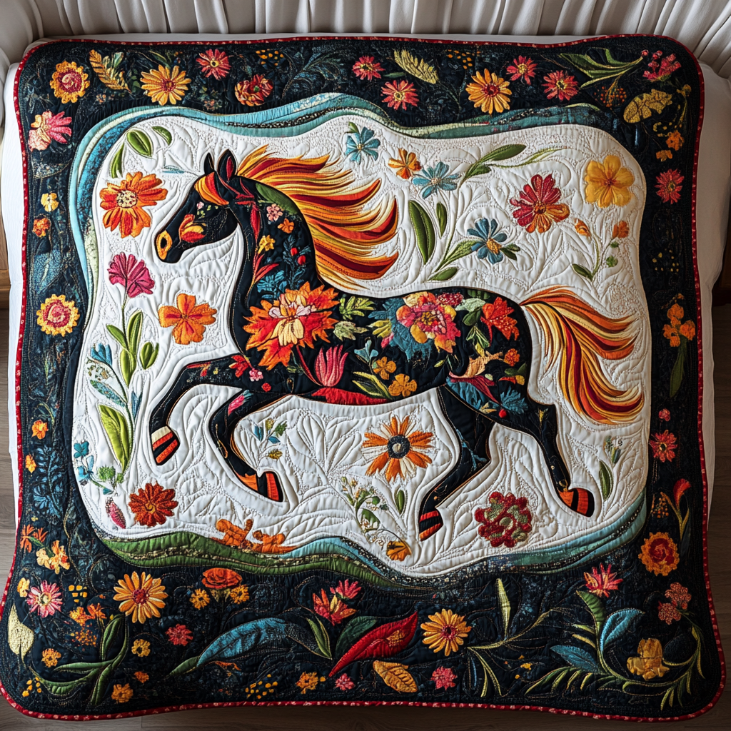 Floral Horse TAI181024007 Quilt Blanket