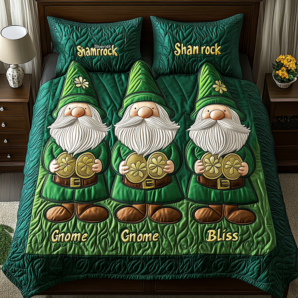 St Patrick Gnome TAI101224493 Quilt Bedding Set