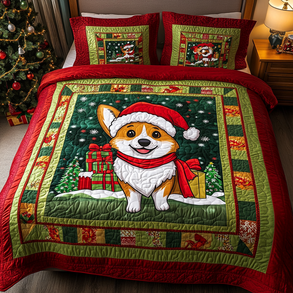 Christmas Corgi TAI311024098 Quilt Bedding Set