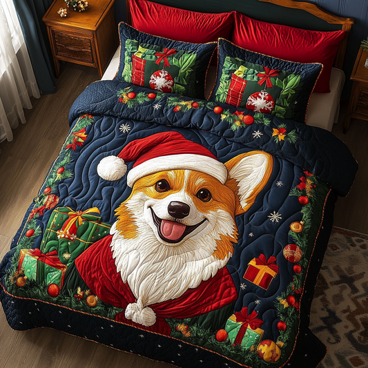 Christmas Corgi TAI311024100 Quilt Bedding Set