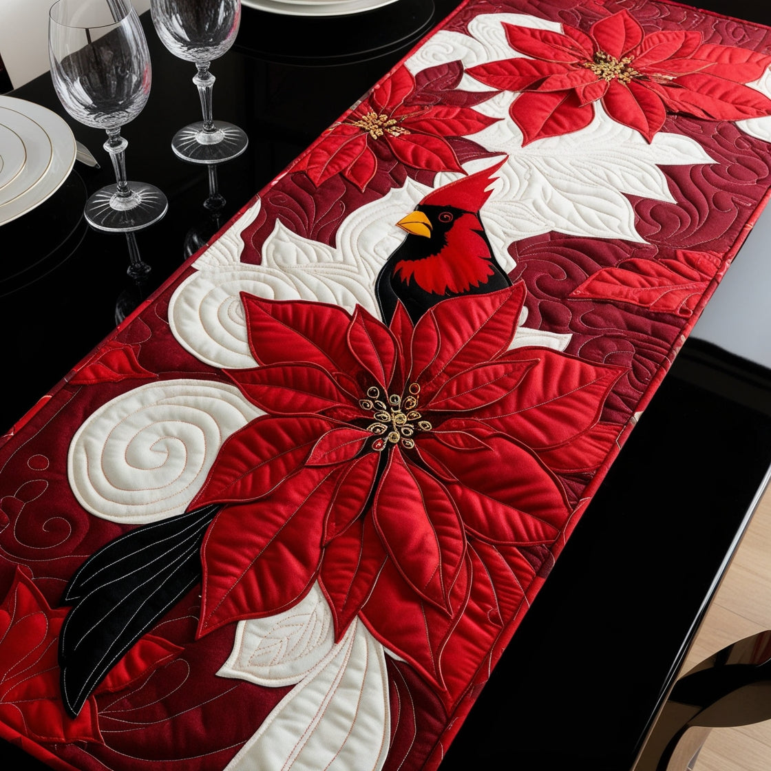 Christmas Floral Cardinal NTA041124651 Quilted Table Runner