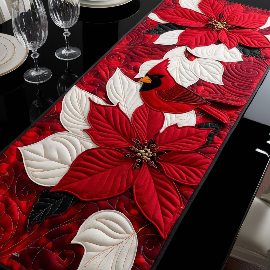 Christmas Floral Cardinal NTA041124652 Quilted Table Runner