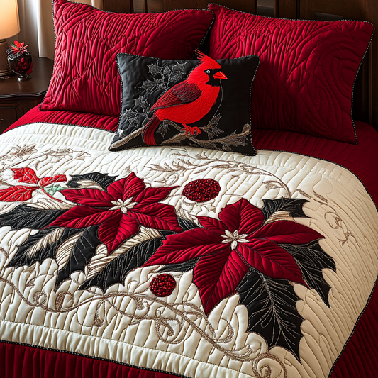 Christmas Poinsettia Cardinal TAI041124233 Quilt Bedding Set