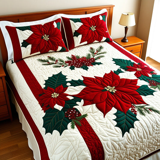 Christmas Poinsettia NTA311024164 Quilt Bedding Set