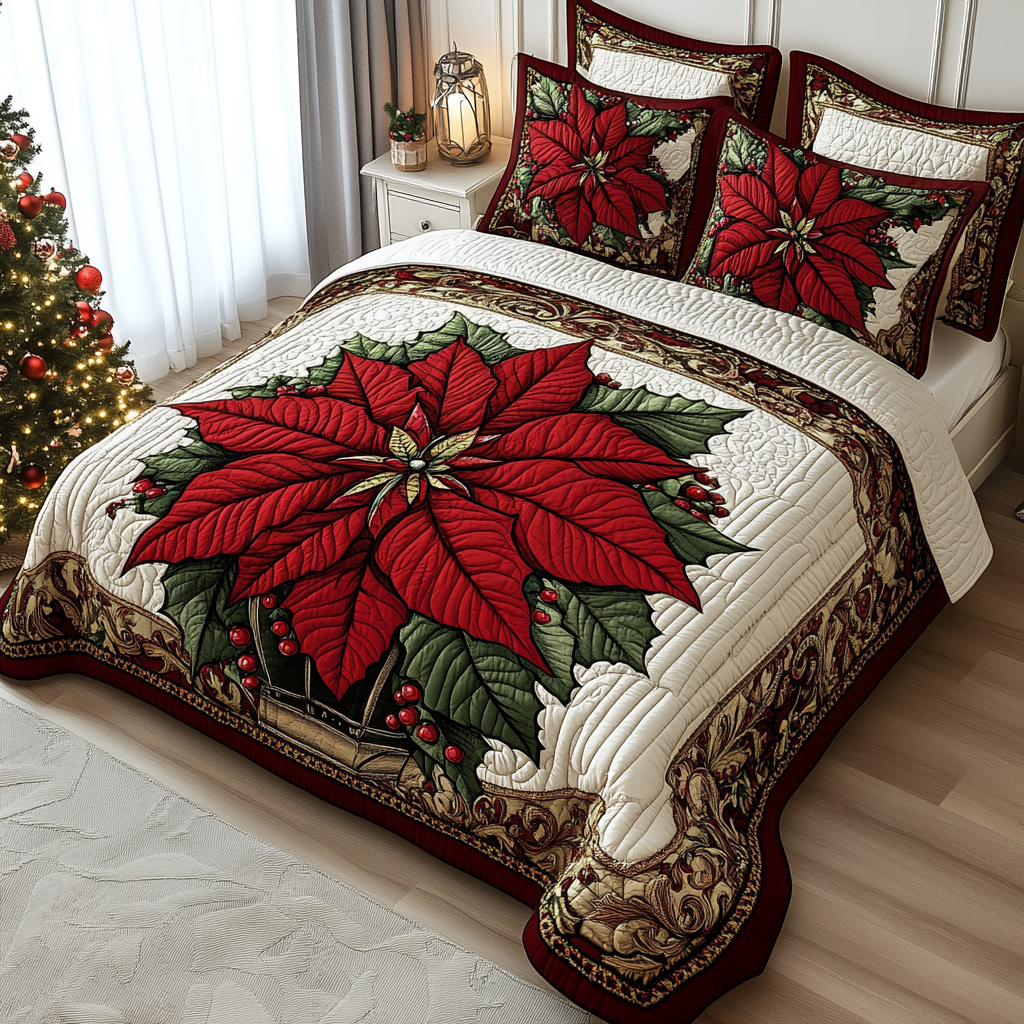 Christmas Poinsettia TAI061124051 Quilt Bedding Set