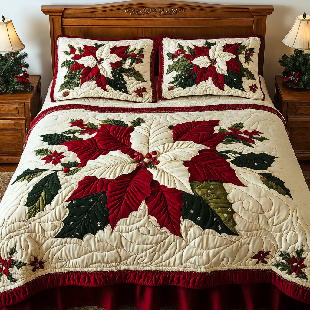 Christmas Poinsettia TAI311024010 Quilt Bedding Set