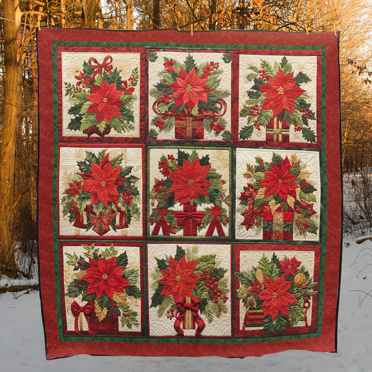 Christmas PoInsettia BL07112331 Quilt Blanket