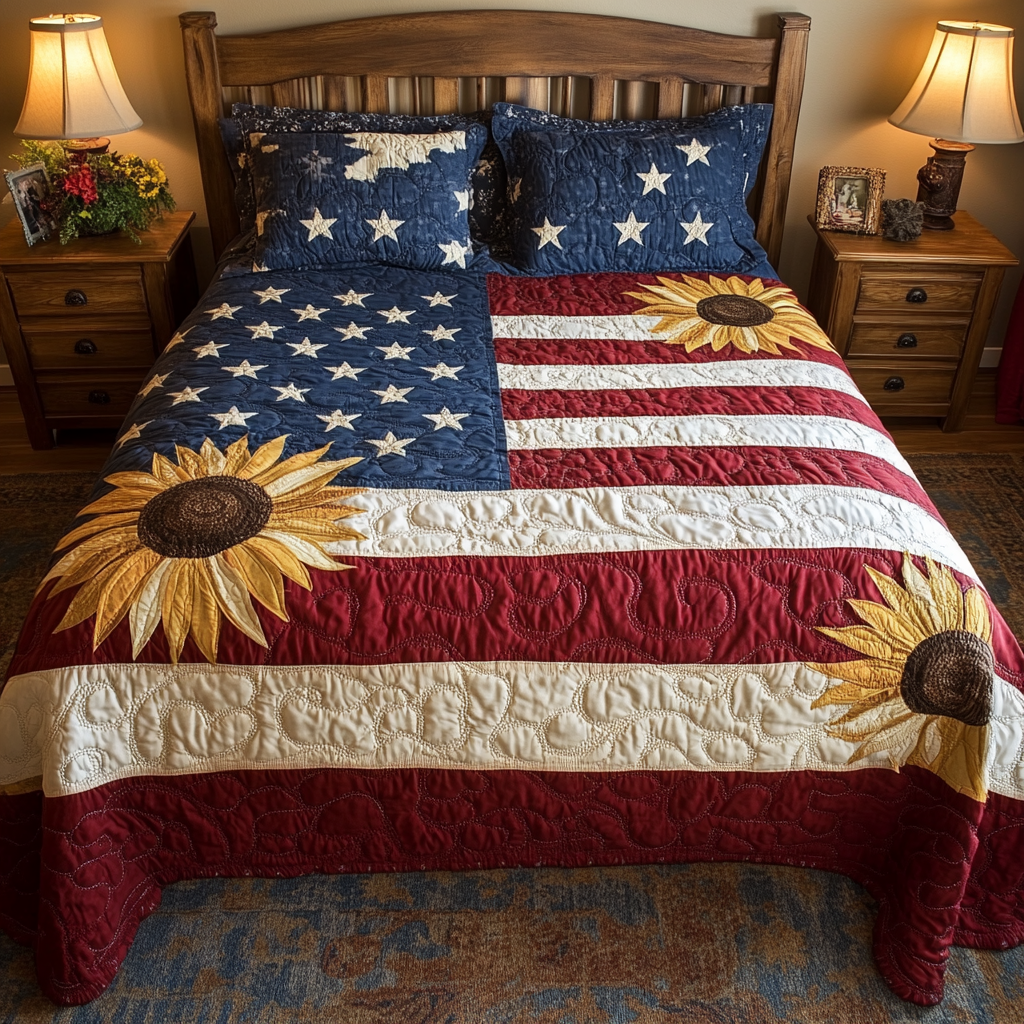 Patriotic Sunflower TAI061124090 Quilt Bedding Set