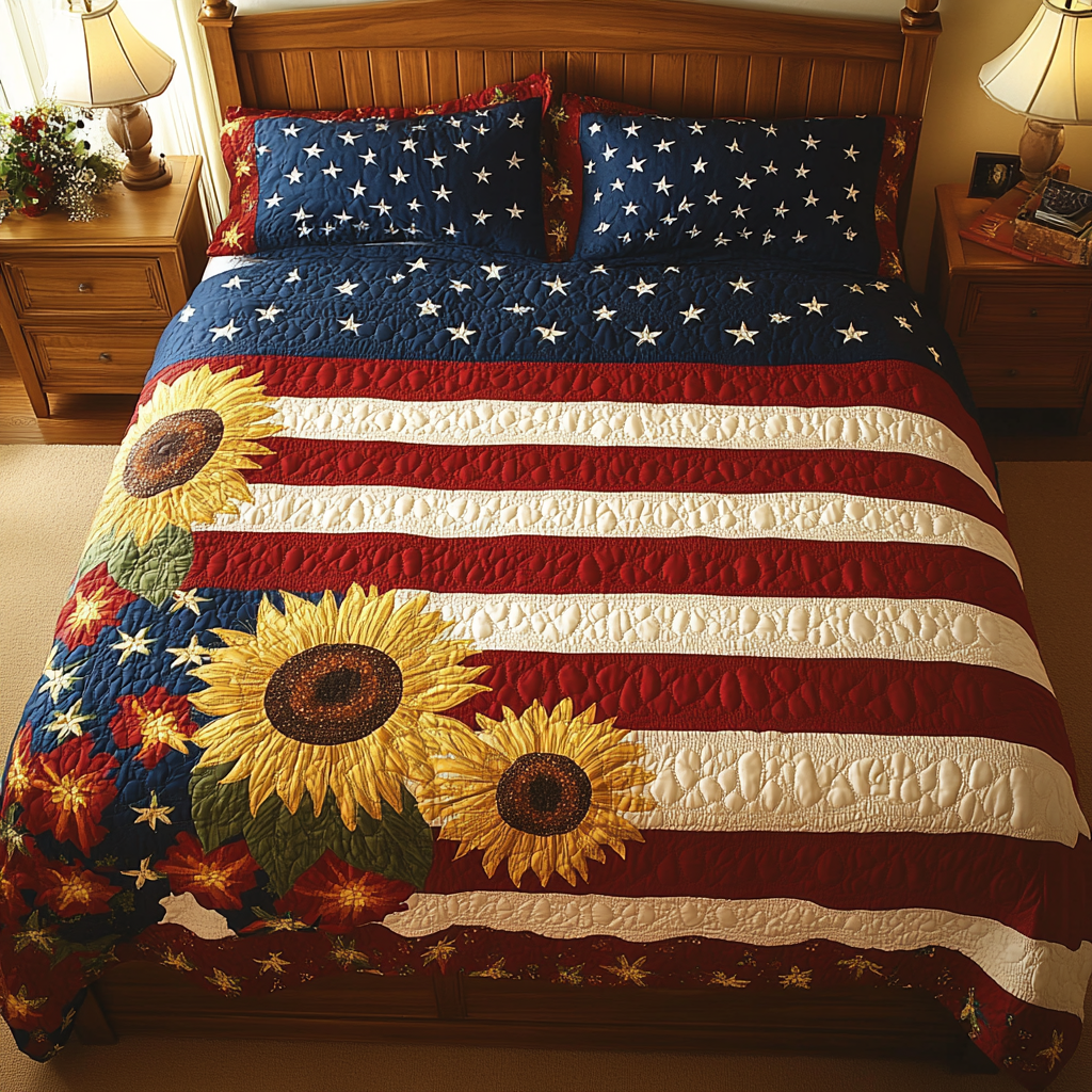 Patriotic Sunflower TAI061124091 Quilt Bedding Set