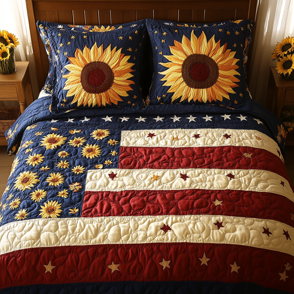 Patriotic Sunflower TAI061124094 Quilt Bedding Set