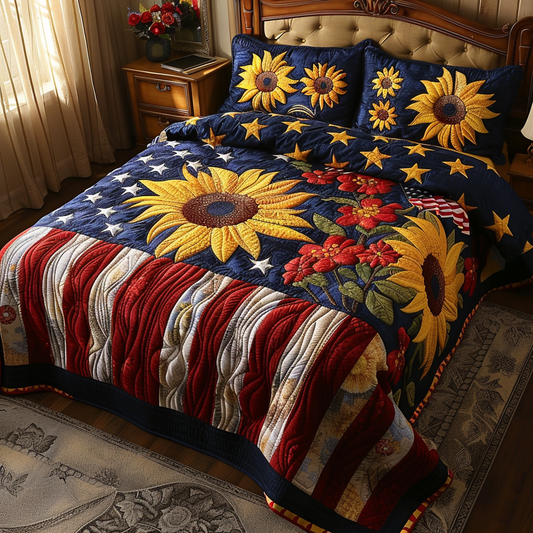 Patriotic Sunflower TAI061124100 Quilt Bedding Set