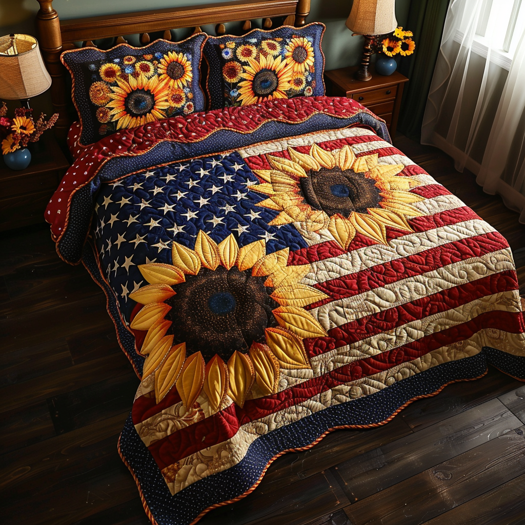 Patriotic Sunflower TAI061124105 Quilt Bedding Set