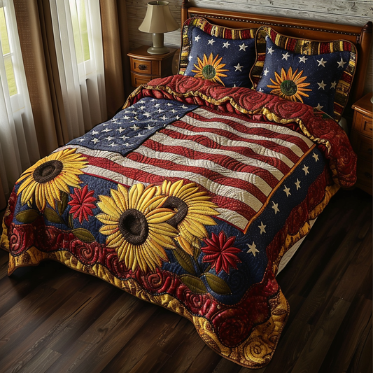 Patriotic Sunflower TAI061124106 Quilt Bedding Set