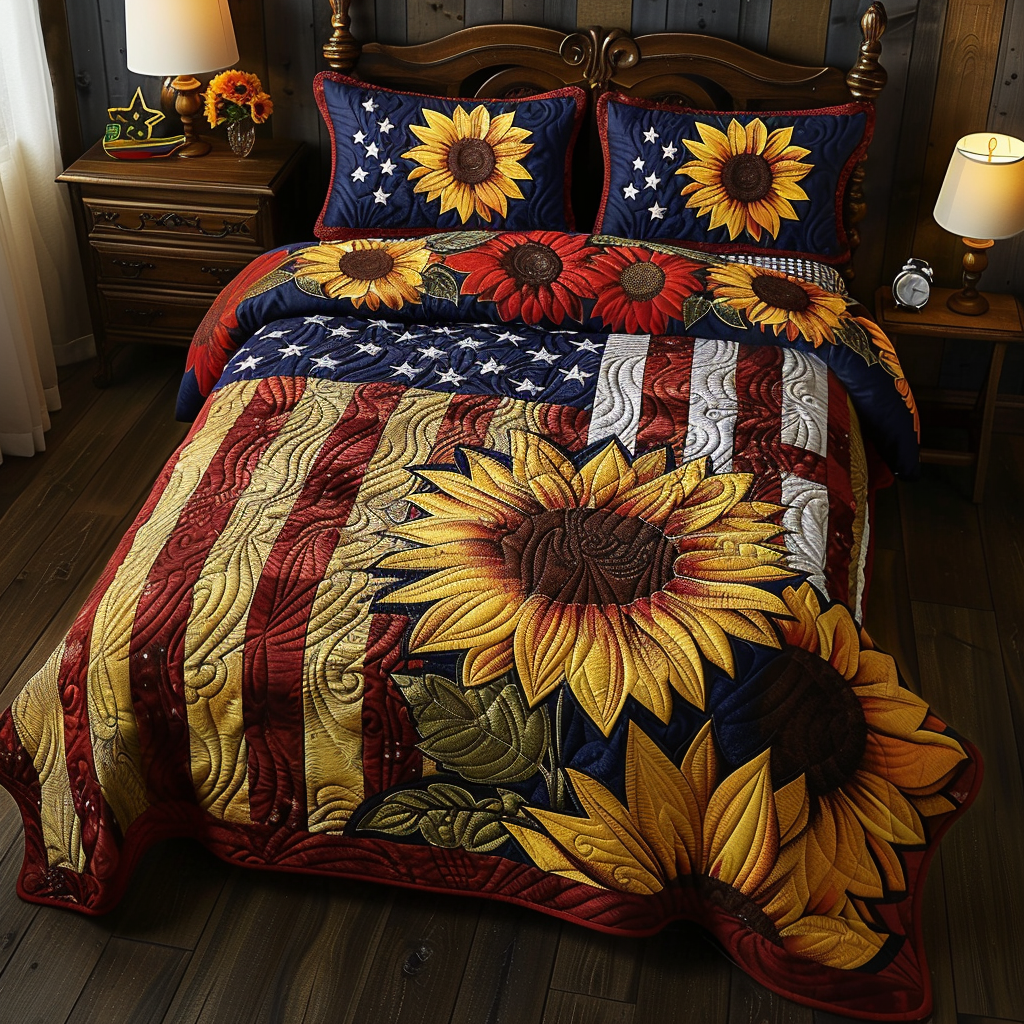 Patriotic Sunflower TAI061124107 Quilt Bedding Set