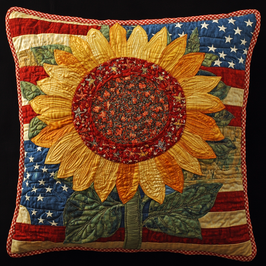 Patriotic Sunflower TAI061124244 Quilted Pillow Case