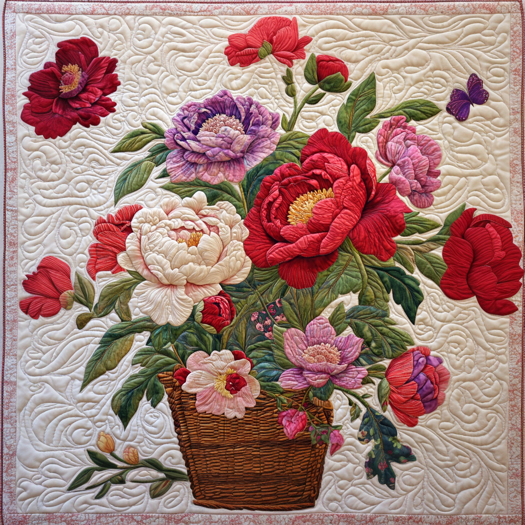 Peony Flower Basket DAI05112478 Quilt Blanket