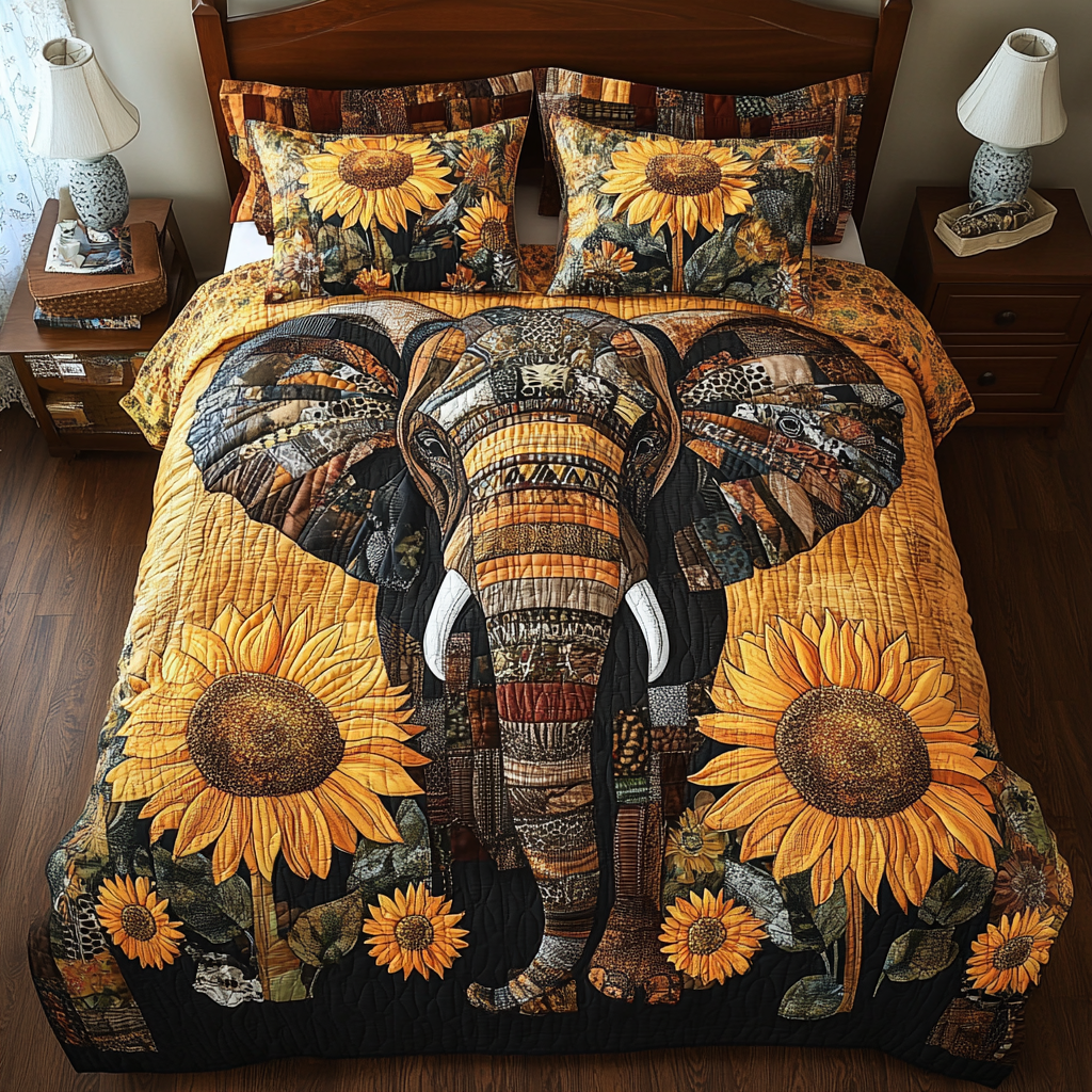 Sunflower Elephant TAI311024115 Quilt Bedding Set